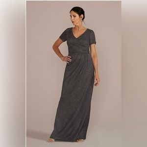 NWT cap sleeve glitter knit gown with slit